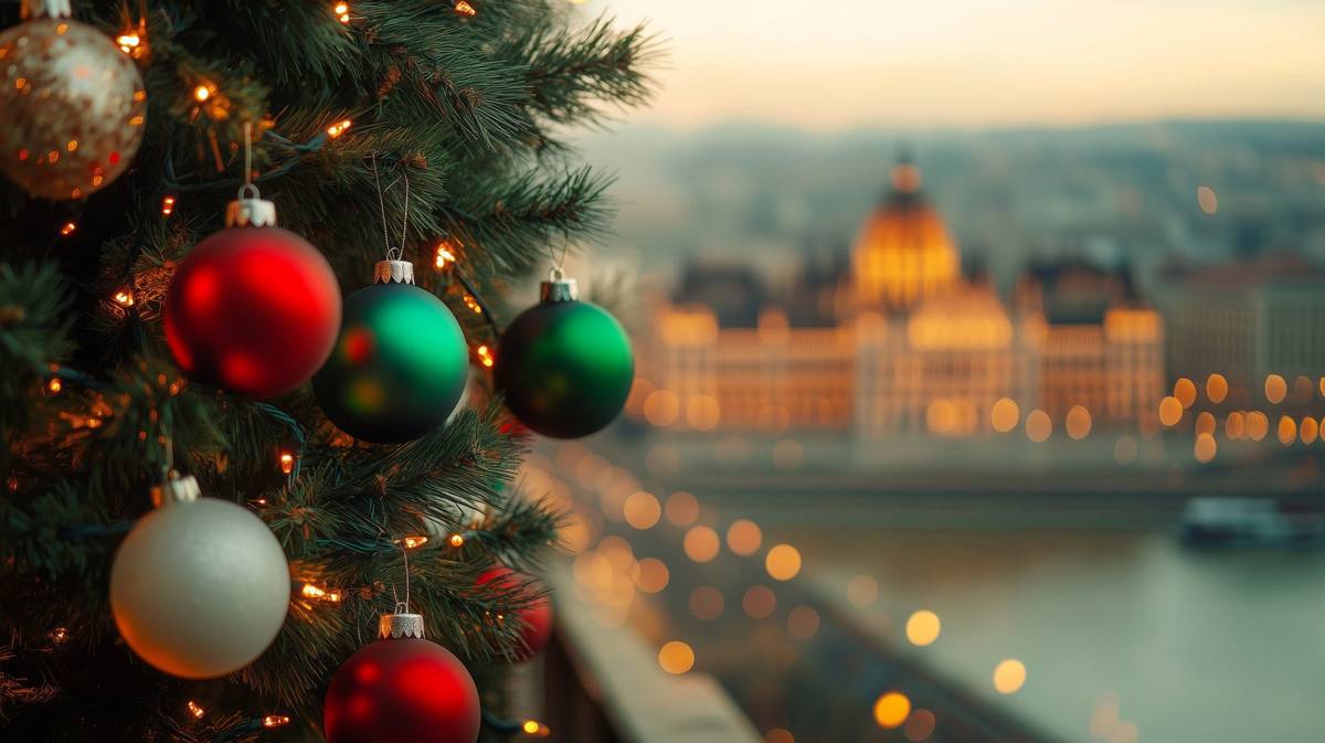 Budapest in weihnachtlicher Stimmung mit Sicht auf das Parlamentsgebäude