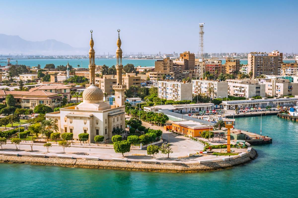 Szene in Port Said in Ägypten am Tag mit kulturellen und historischen Bauwerken der Stadt