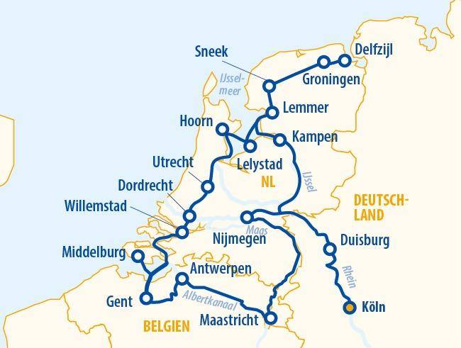 Jubiläumsreise Holland total & Flandern 2027 – Flusskreuzfahrt Rhein