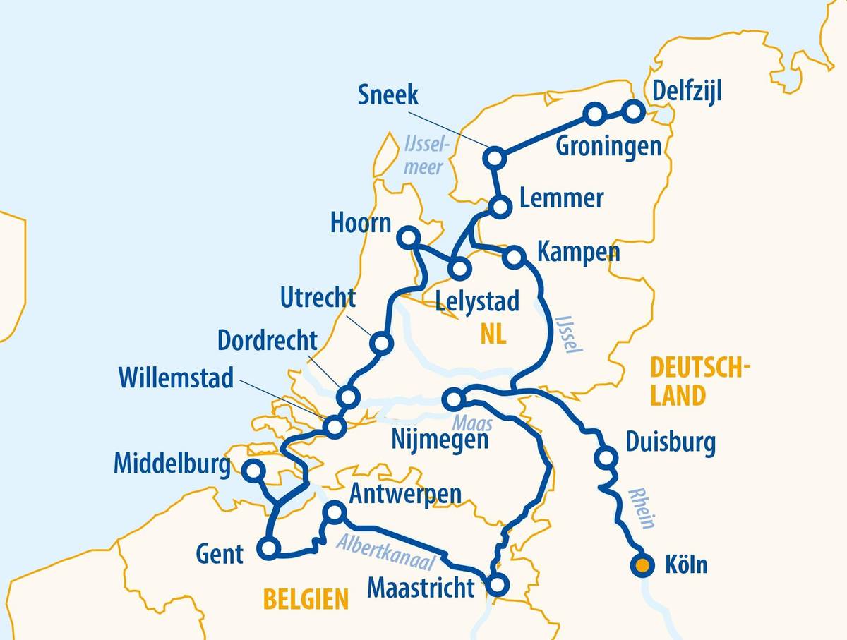 Jubiläumsreise Holland total & Flandern 2027 – Flusskreuzfahrt Rhein