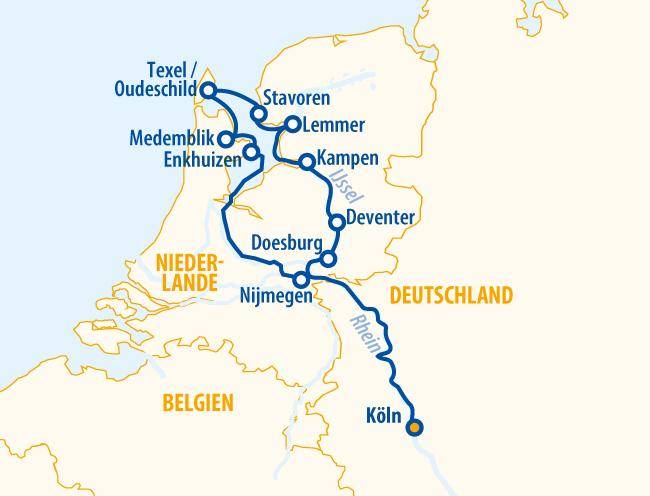 Holland mit Insel Texel 2027 – Flusskreuzfahrt Rhein