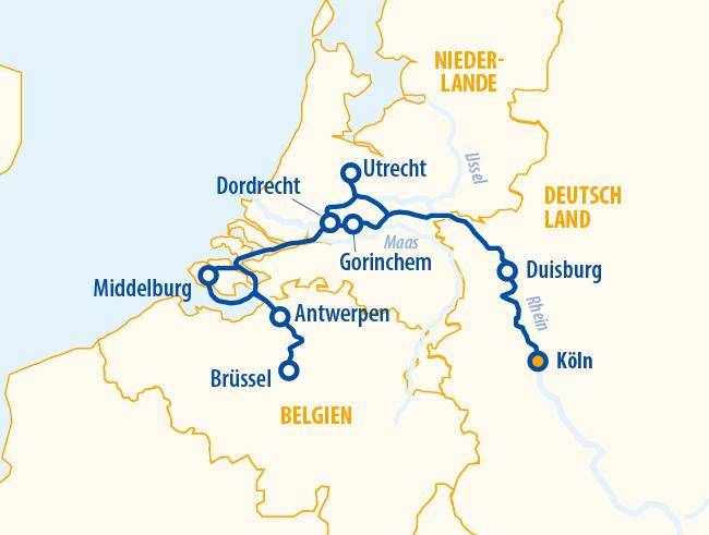 Jubiläumsreise Grachten & belgische Perlen 2027 – Flusskreuzfahrt Rhein