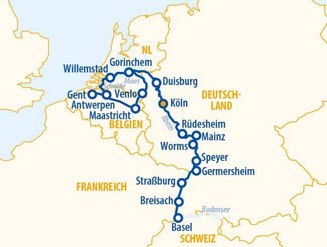 Von Flandern bis zur Schweiz 2027 – Flusskreuzfahrt Rhein