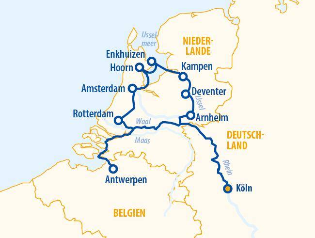 Holland und Belgien 2027 – Flusskreuzfahrt Rhein