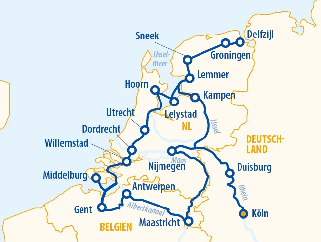 Jubiläumsreise Holland total & Flandern 2027 – Flusskreuzfahrt Rhein