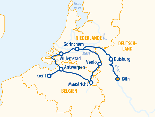 Jubiläumsreise Holland & flämische Städte 2027 – Flusskreuzfahrt Rhein